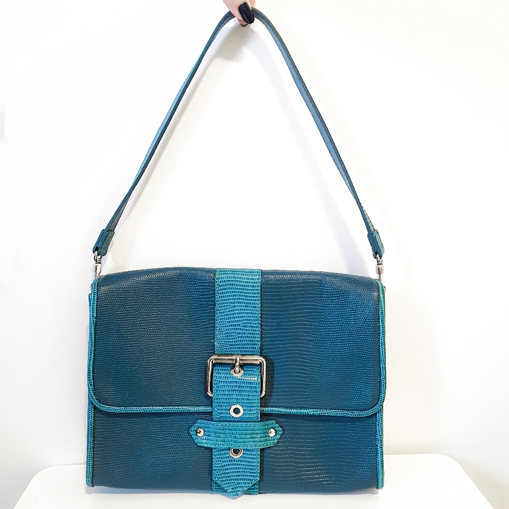 Rare Longchamp x Kate Moss Leather Shoulder Bag in Teal/Turquoise